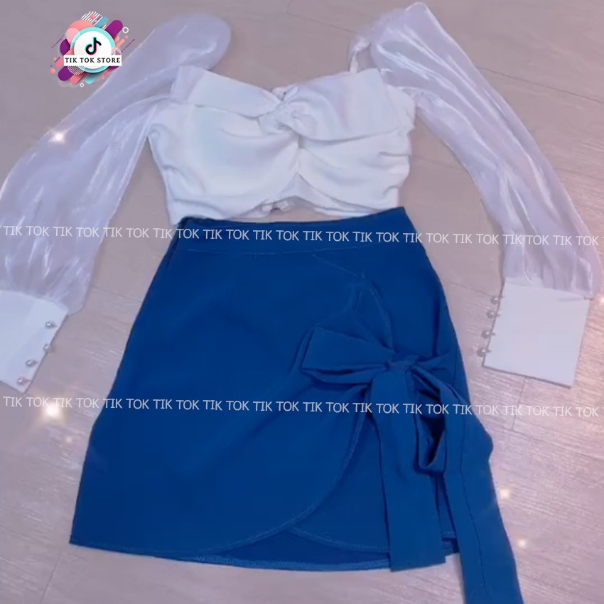 Áo voan tay phối nơ và chân váy ôm Tik Tok Store, set áo và chân váy | BigBuy360 - bigbuy360.vn