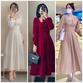 Đầm midi váy dự tiệc sang chảnh tay dài cổ tầng 4 màu xuongvnxk váy dự tiệc váy tết (kèm hình thật)