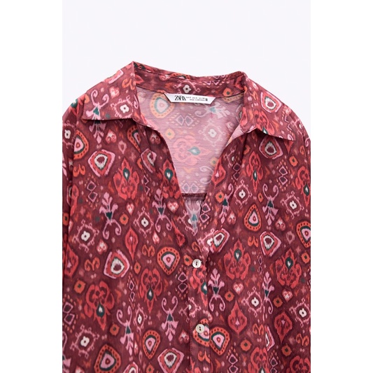 Áo sơmi voan đỏ ZARA Auth new tag S