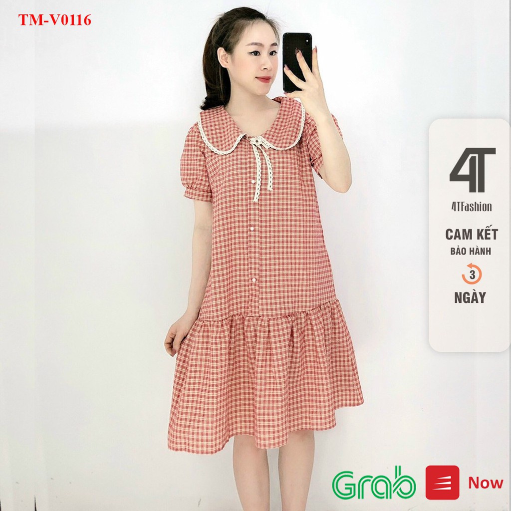 Đầm bầu 4Tfashion - Váy bigsize dáng dài kẻ caro cổ sen dáng đuôi cá siêu đẹp