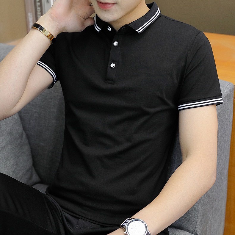 Áo thun nam ngắn tay có cổ vải cotton cá xấu cao cấp chất dày dặn thoáng mát