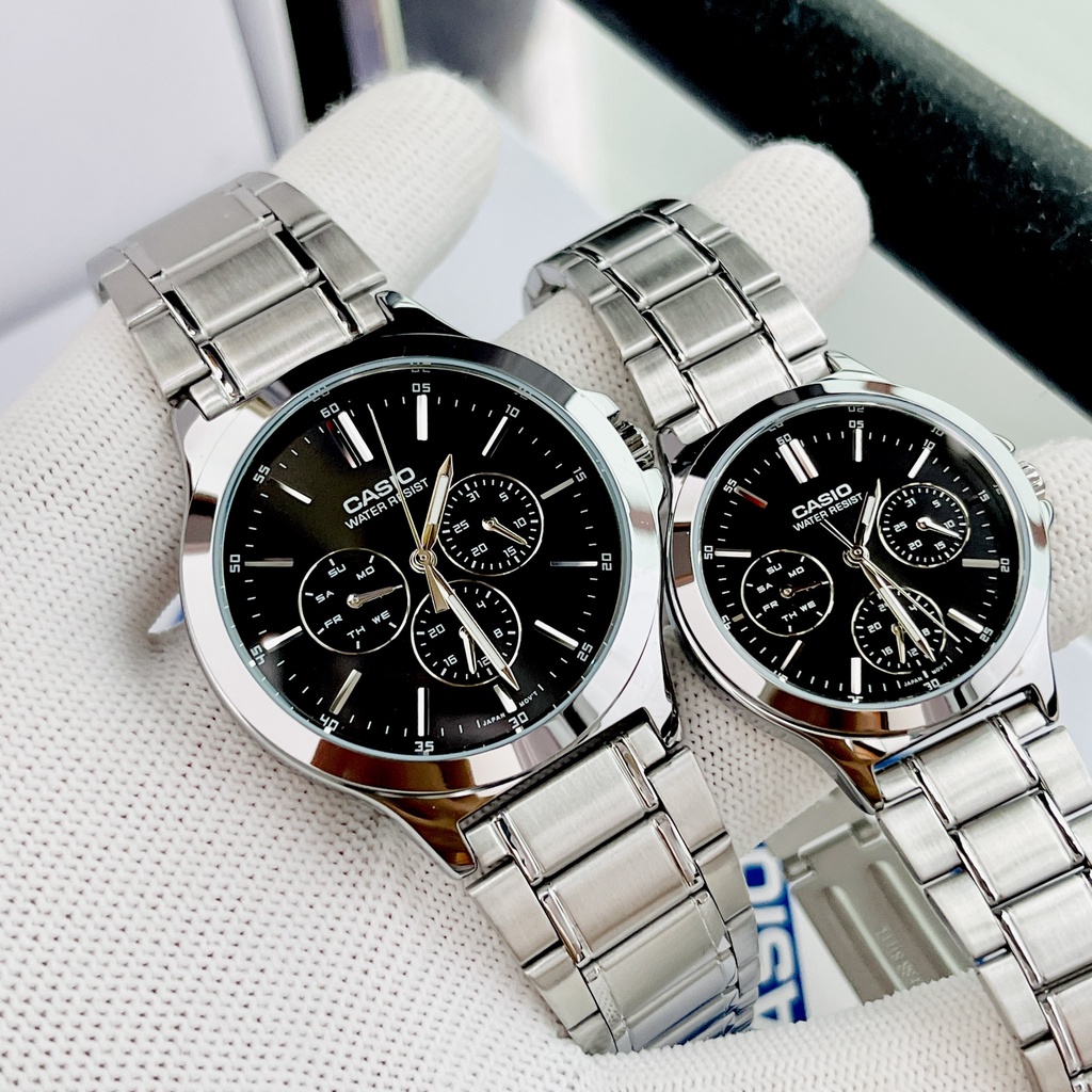 Đồng hồ đôi nam nữ dây thép Casio MTP V300D