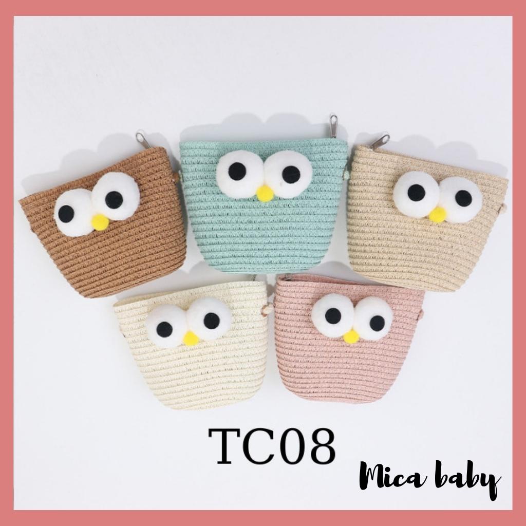 Túi cói thời trang đeo chéo họa tiết mắt chim dễ thương cho bé TC08 Mica Baby