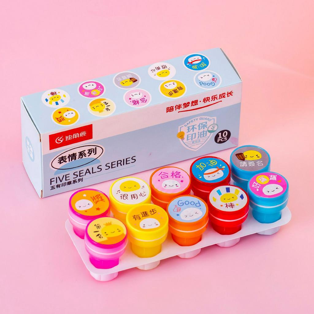 Dấu khen thưởng học sinh tiểu học / mầm non văn phòng phẩm - Hộp 10 dấu - dấu khen cho bé đồ dùng học tập - MIYABI STORE