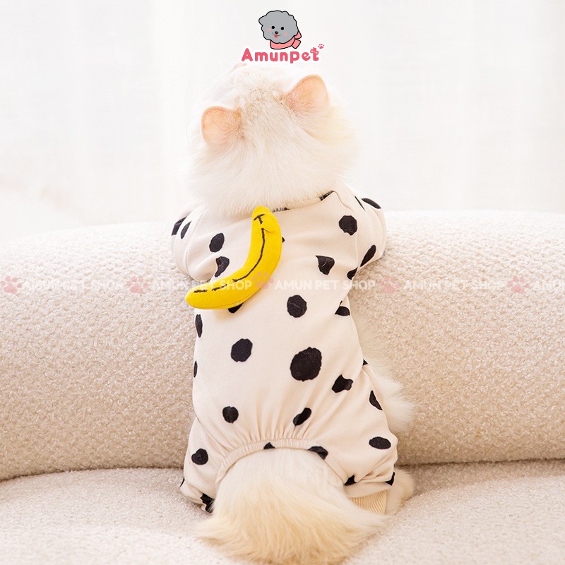Jumpsuit Cho Chó Mèo Cao Cấp Hàn Quốc Hoạ Tiết Gấu Bò Sữa Và Chuối Bộ Đồ Quần Áo Liền Thân Cho Thú Cưng Mặc Ngủ Amun Pet