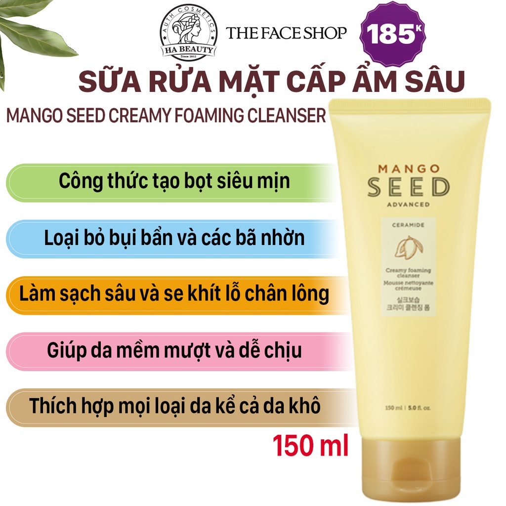 Sữa rửa mặt cấp ẩm sạch sâu se khít lỗ chân lông The Face Shop Mango Seed Creamy Foaming Cleanser 150ml dưỡng ẩm sâu