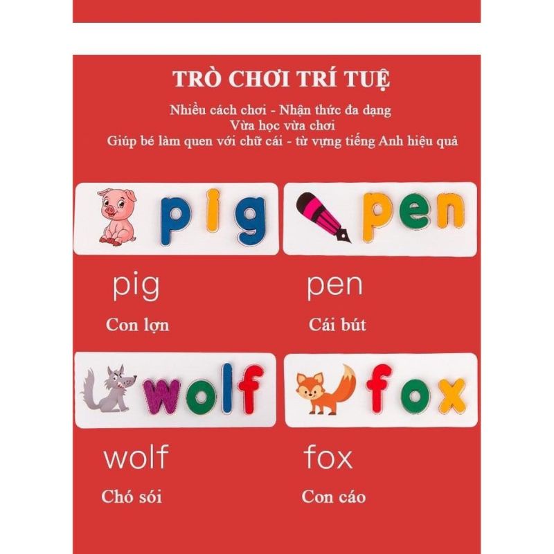 Bộ thẻ học gỗ spelling game. Đồ chơi phát triển trí tuệ cho trẻ em