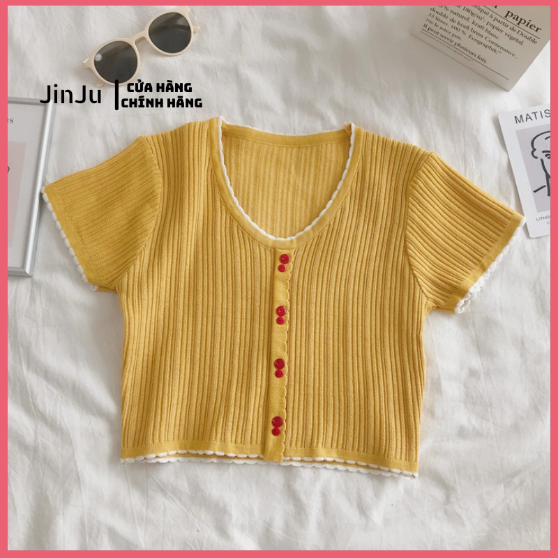 Áo croptop nữ, áo croptop kiểu dáng ôm hàn quốc tay ngắn chất len tăm co dãn one size-JinJu | BigBuy360 - bigbuy360.vn