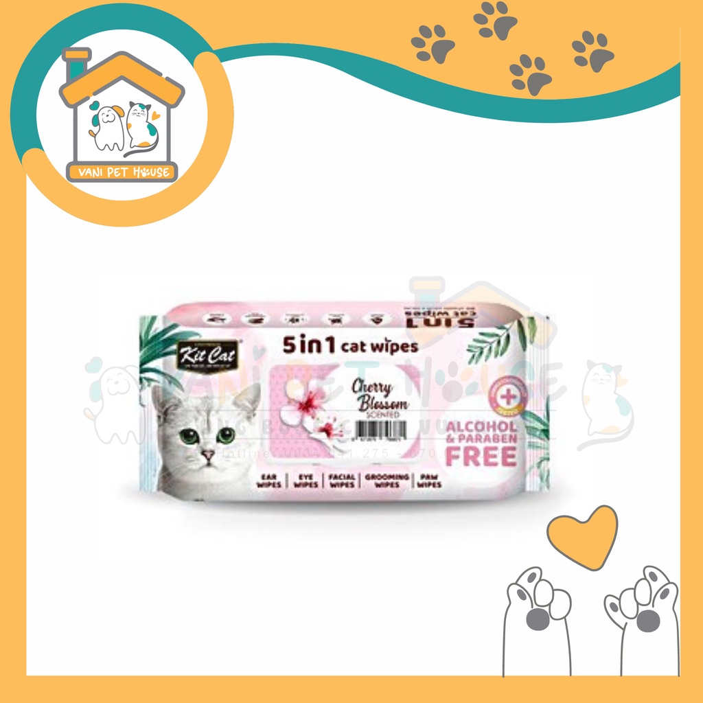 Khăn ướt cao cấp Kitcat khử mùi kháng khuẩn cho mèo (Gói 80 tờ)