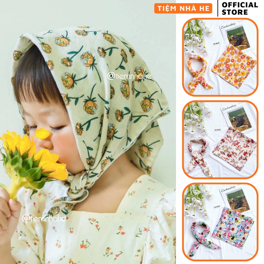 Khăn Bandana Đội Đầu Họa Tiết Hoa Turban Dài Quàng Cổ Cute Cho Bé Tiệm Nhà He size 50x50cm