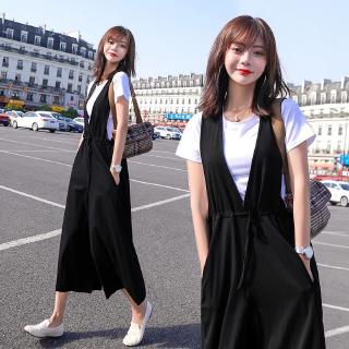 Set Áo Thun Ngắn Tay + Quần Yếm Ống Rộng Thời Trang Nữ