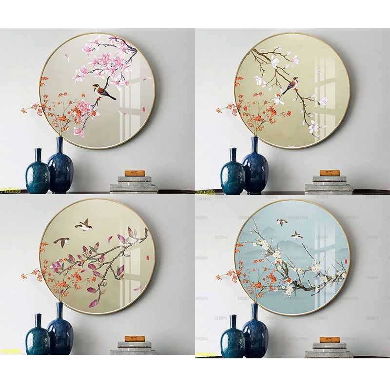 Tranh tròn Chim và Hoa chất liệu Tráng Gương Thuận Phát - Tranh treo tường - trang trí