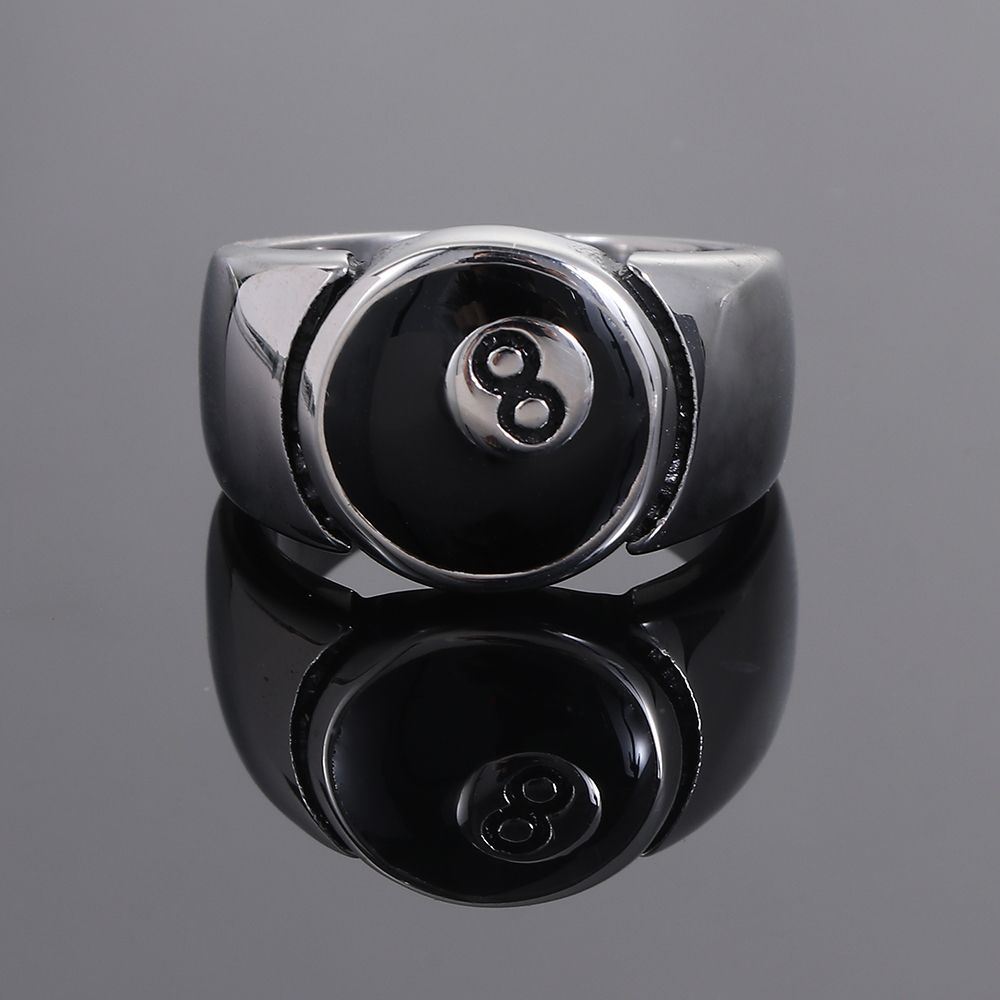 PATH Fashion Accessories Black 8 Vintage Stainless Steel Billiards Ring Statement Gothic Retro Unisex Hip Hop Simple Punk