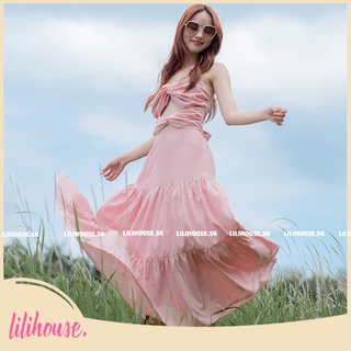 Đầm maxi đi biển , váy maxi 2 dây buộc nơ lưng chất tơ gân sợi mềm mại