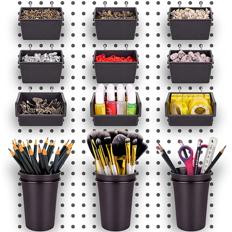 Pegboard Bins Peg Board Cups with Hooks &amp; Loops 12 Pack.Phụ kiện tổ chức phân loại.Tools Bộ hệ thống sắp xếp lưu trữ