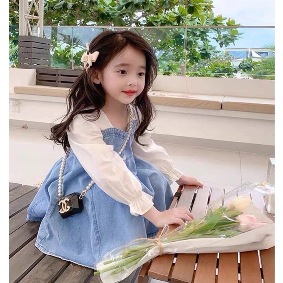 Váy Jean dáng xòe dài tay cho bé gái 8-20kg