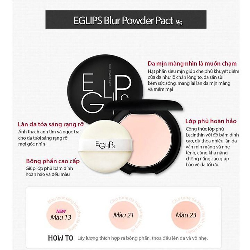 Phấn Phủ Dạng Nén Eglips Siêu Mịn Blur Powder Pact 9g - Khongcoson