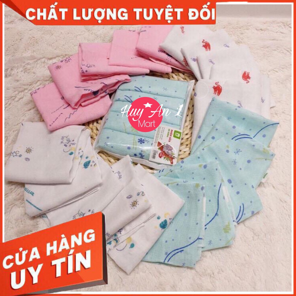 Sét 5c khăn sữa 2 lớp 100% COTTONG in hình Mipbi kích thước 30x30cm ❌HÀNG CHÍNH HÃNG❌ Khăn xô sữa in hình cho bé