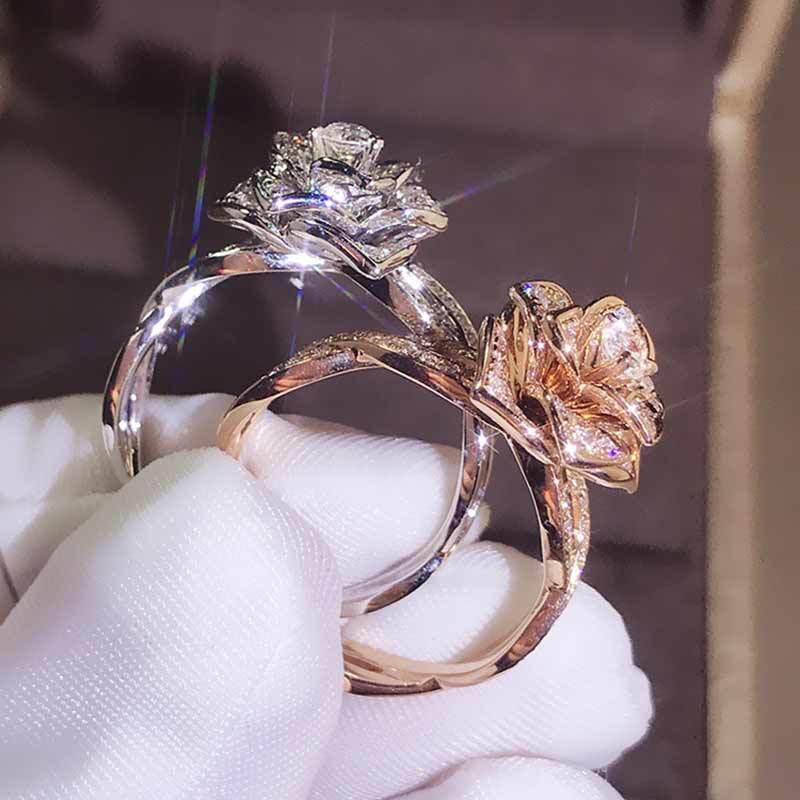 Fashion Romantic Women's Ring Luxury Silver / Rose Gold Flower MIDI Ring Fashion Wedding Jewelry