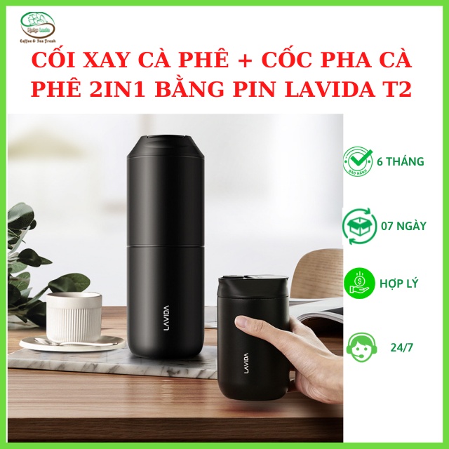 Máy Pha Cà Phê Mini Cầm Tay Kèm Cối Xay Cafe Bằng Pin Xiaomi Lavida T2 Hahulado Lõi Xay Gốm Chỉnh Độ Mịn