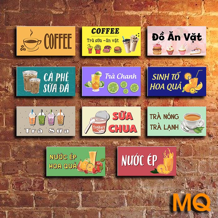 Các Mẫu Biển Dịch Vụ HOT Trang Trí Quán Cà Phê Trà Chanh Trà Sữa Khổ 15x30cm