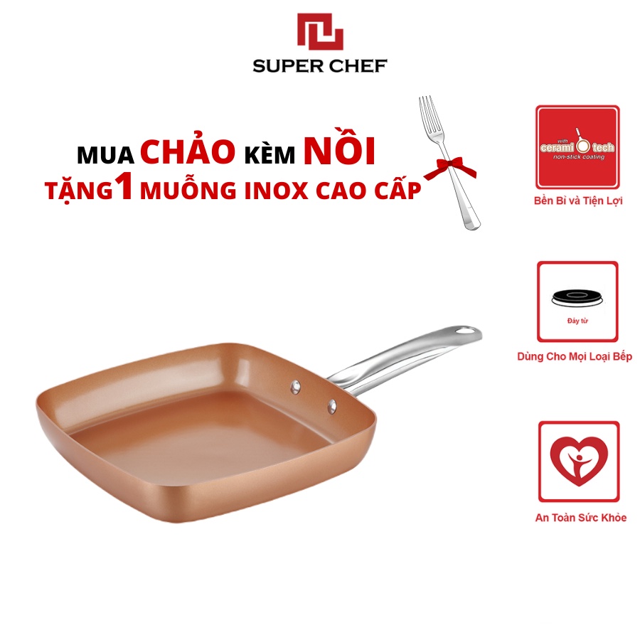 Chảo Chống Dính Vuông Super Chef Siêu Bền, An Toàn Sức Khỏe