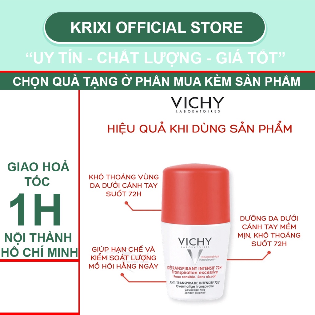 Lăn khử mùi Vichy 48h, 72h cho nam nữ