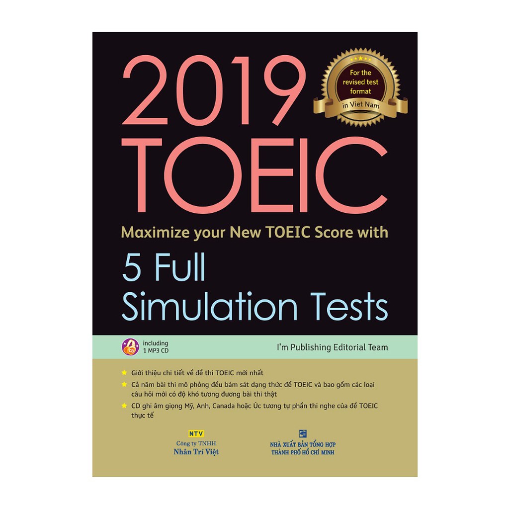Sách - 2019 TOEIC - 5 Full Simulation Tests (Gồm Sách, Scripts & Answer Key Và Đĩa MP3)