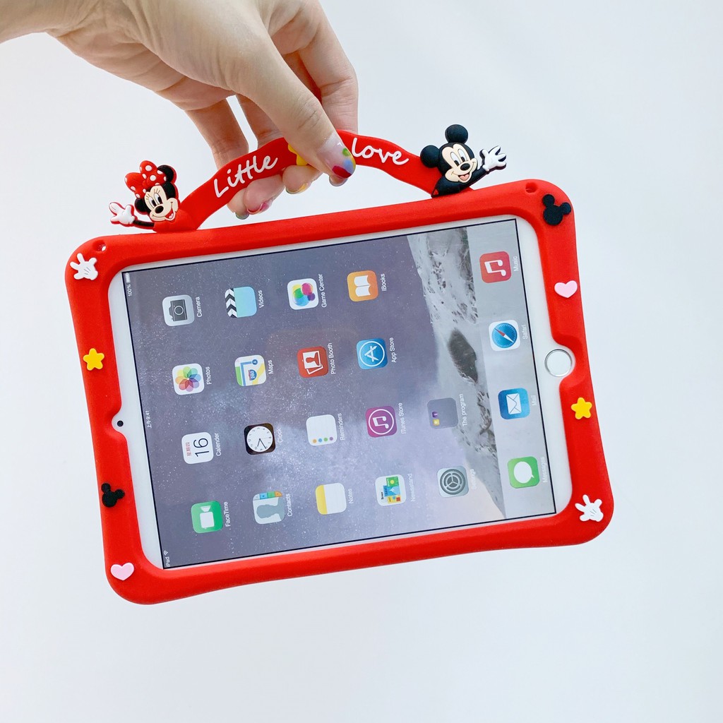 iPad Mini 1 2 3 4 5 Air Pro 9.7 5th/6th Kids Soft Micky Handle Stand Case For iPad 7th/8th Gen 10.2 10.5 11.0 Cute Cartoon Shockproof Silicone Cover For Air 4 10.9" 2020 Pro 10.5-inch iPad 10.2- inch 2019 9.7-inch 2017/2018 Air3 10.5-inches