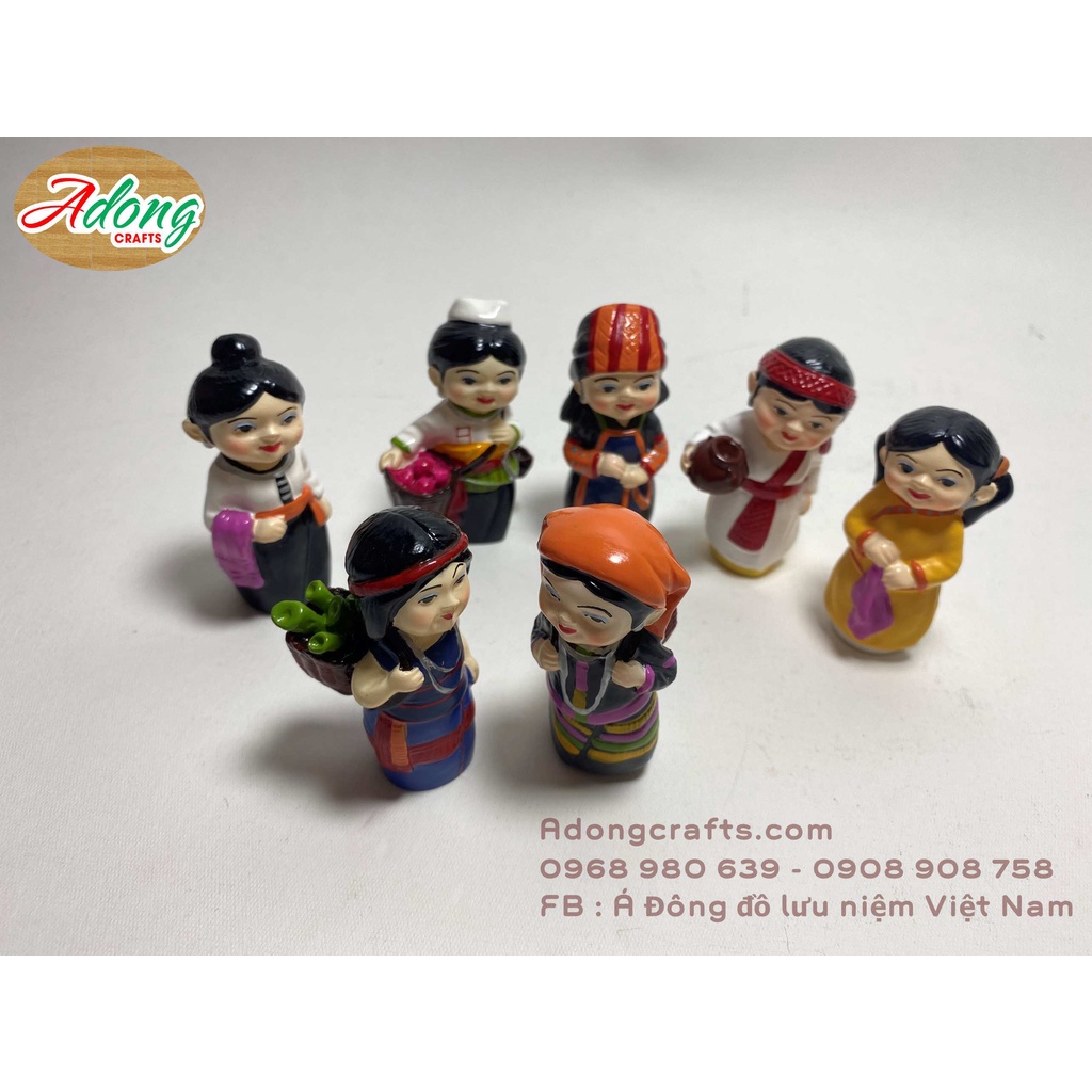 Bộ tượng 7 cô gái dân tộc Việt Nam khác nhau - mỗi  cô cao 7 cm. Quà lưu niệm trưng bày trang trí đặc sắc