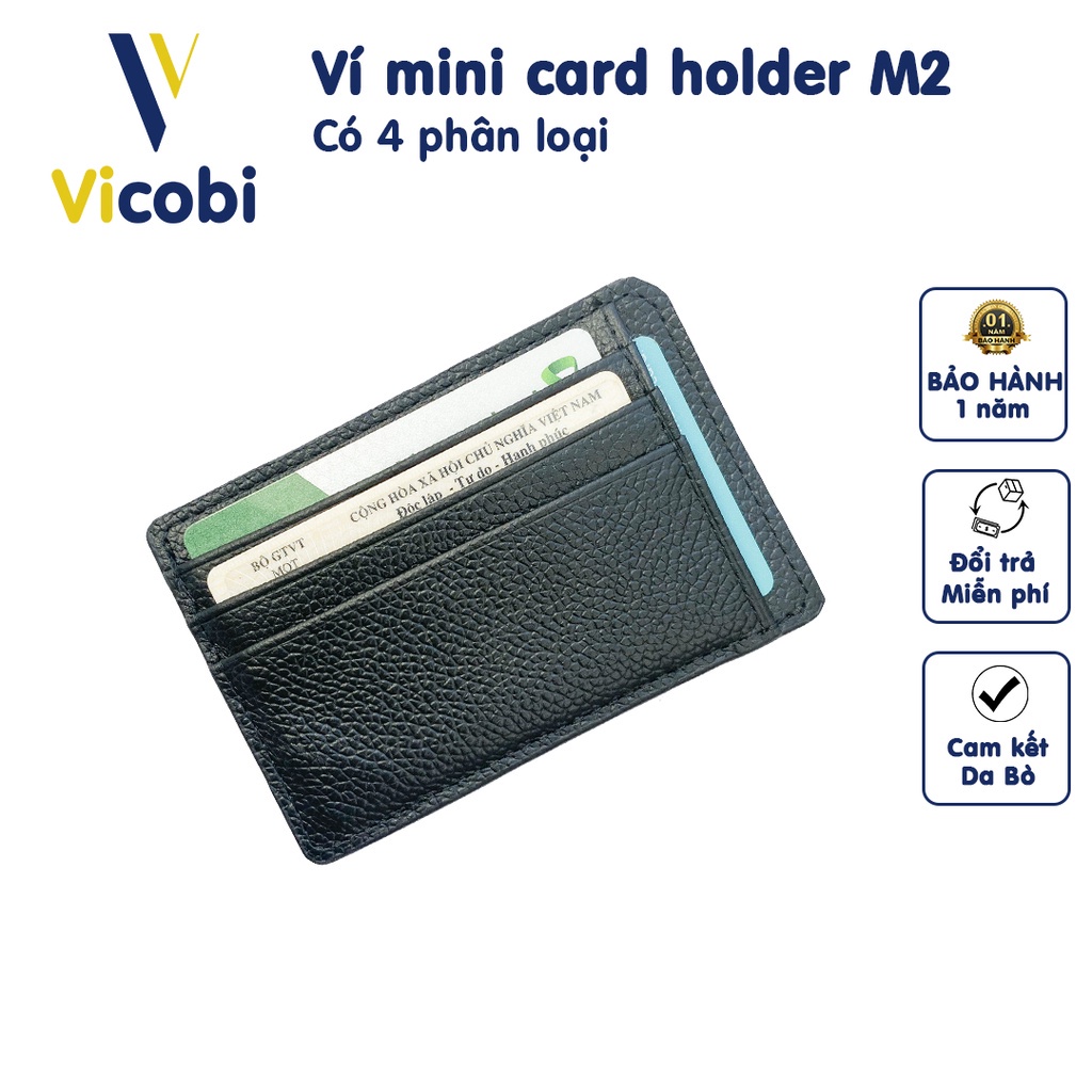 Ví mini card holder đựng thẻ Da Bò Vicobi M2, nhỏ gọn 7,5cm x 11cm hàng gia công tại Việt Nam Đẹp