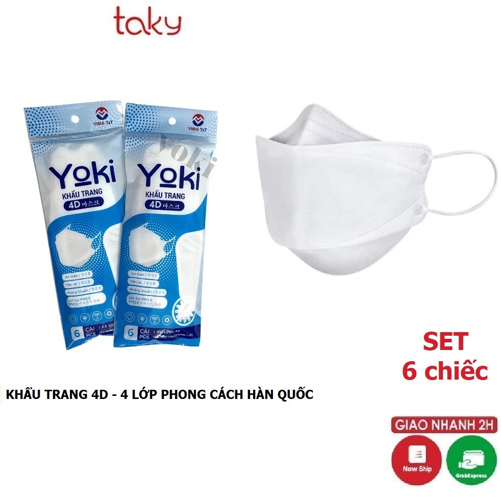 Set 6 Khẩu Trang 4D - Taky, Cao Cấp 4 Lớp, Kháng Khuẩn, Chống Bụi, Ôm Sát Mặt, Không Lem Son Của Chị Em 7799Set6