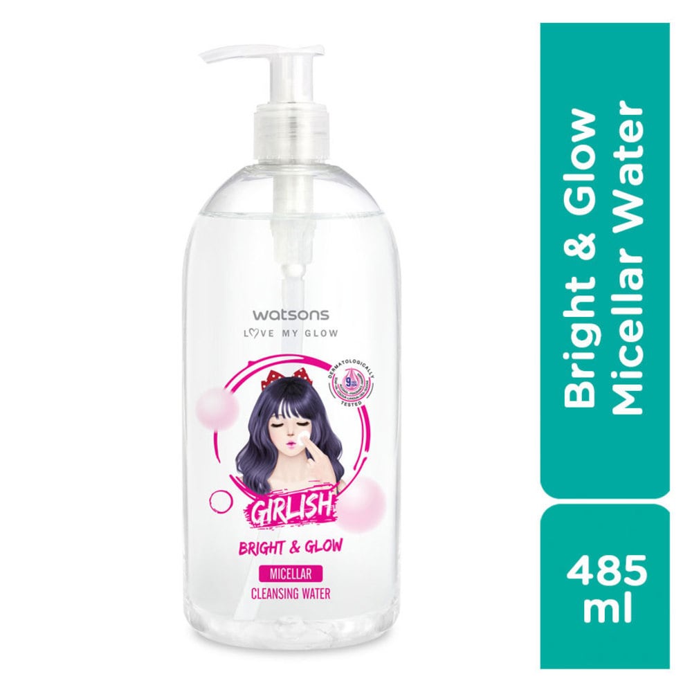 Nước Tẩy Trang Watsons Girlish Bright &amp; Glow Micellar Cleansing Water Làm Sáng Da &amp; Mềm Mại 485ml