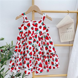 Váy bé gái đi biển 2 dây dâu tây đỏ XHN633