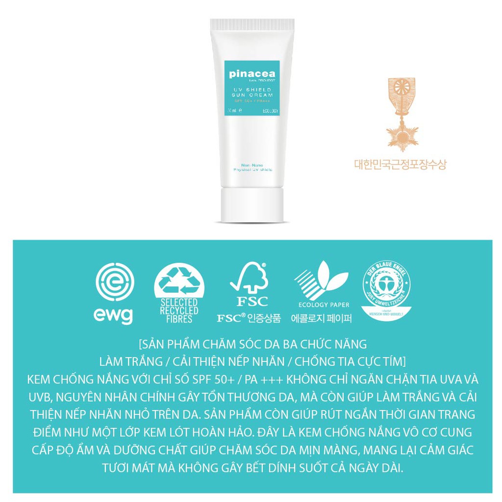 Kem chống nắng Pinacea UV Shield Sun Cream Non Nano- 50ml