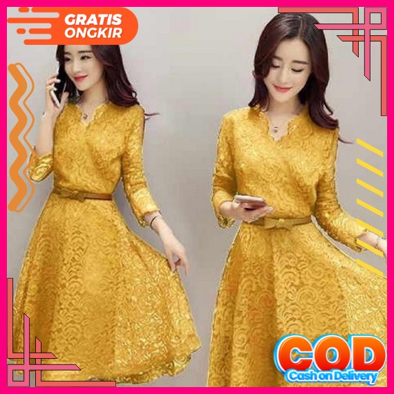 Mcfk < Đầm Midi Kẻ Sọc Caro / Đầm Dài Thường Ngày / Đầm Hàn Quốc / Đầm Thổ Cẩm Mới Nhất Cho Nữ Làm Quà Tặng Giáng Sinh Phong Cách Hàn Quốc Fwg - Shaby / Đầm Brocade