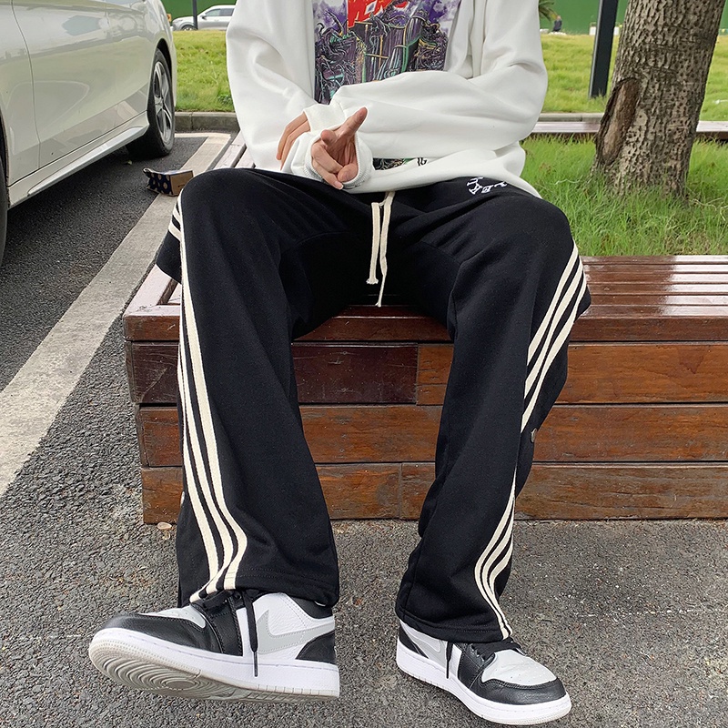 Quần Dài Dáng Rộng Xẻ Tà Thêu Chữ Thời Trang Cho Nam Size M-3XL