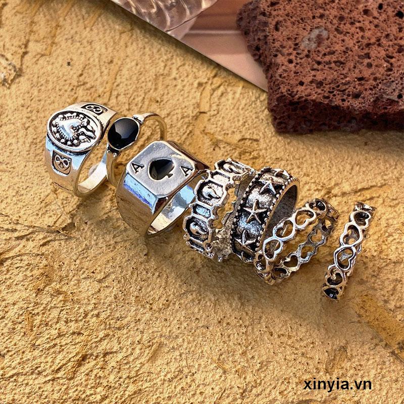 Bộ 7 Nhẫn Hình Trái Tim Cá Tính Cho Nam
