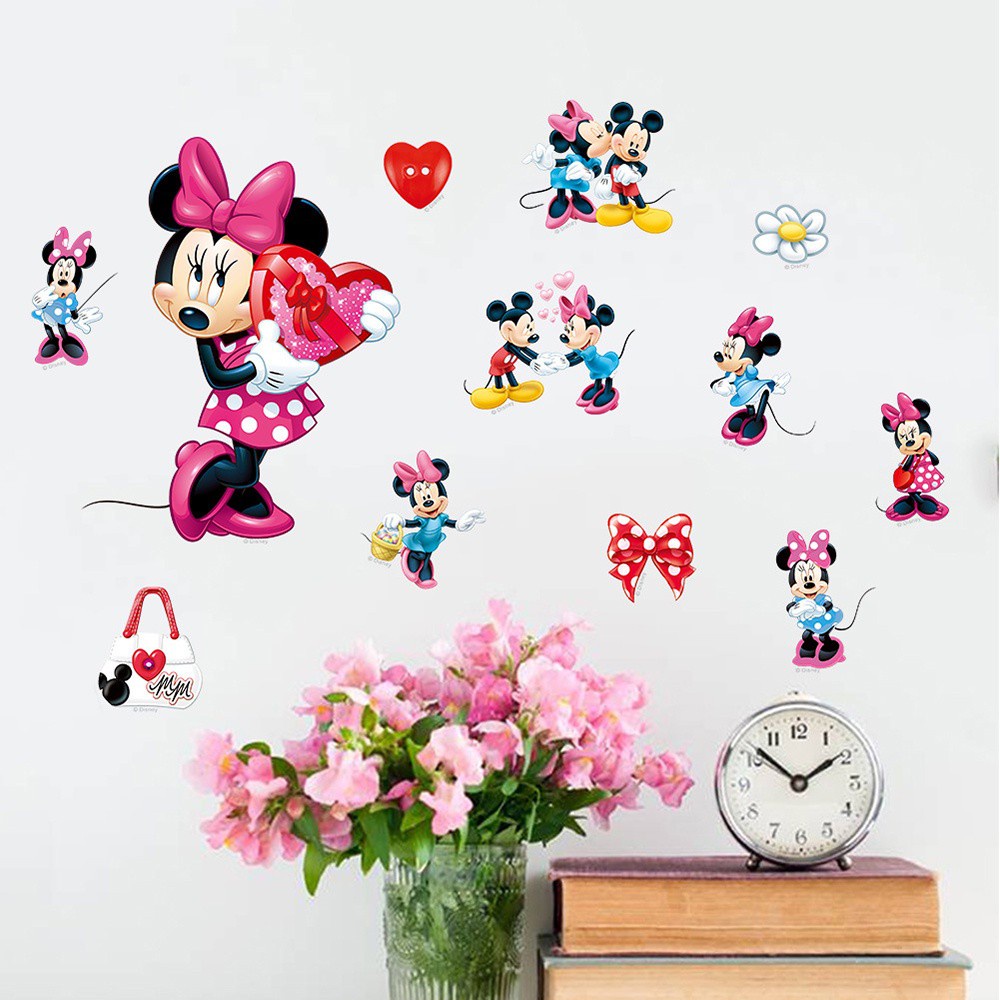 Sticker Dán Tường Họa Tiết Hoạt Hình Mickey Minnie Dễ Thương Chống Thấm Nước Diy81