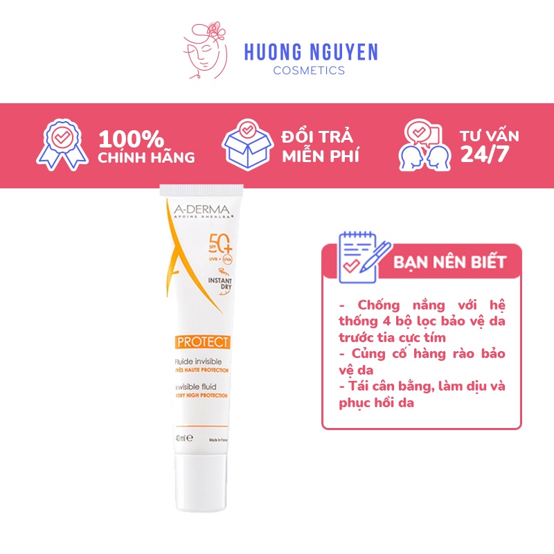 Kem Chống Nắng A-Derma Protect Fluide Invisible SPF50+ 40ml