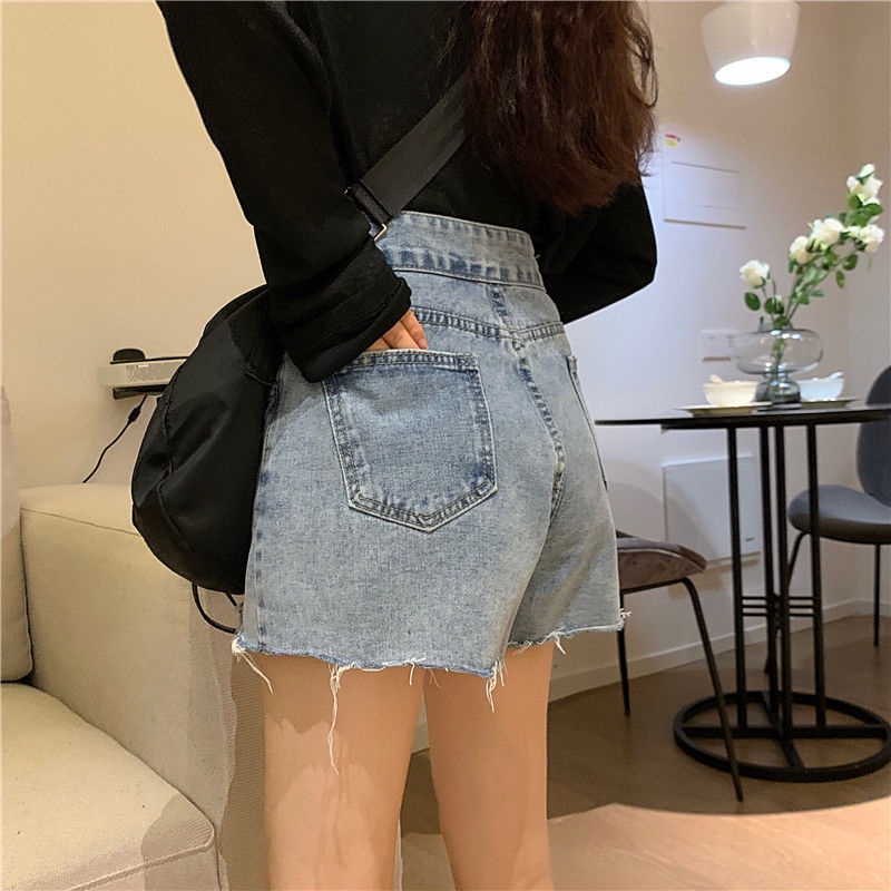 Quần Short Denim Lưng Cao Ống Rộng Phong Cách Hàn Quốc Mẫu Mới Dành Cho Nữ
