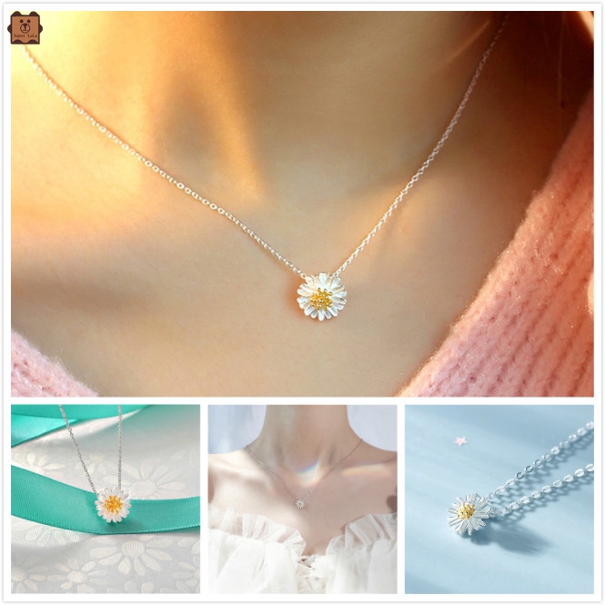 Dây Chuyền Bạc Mặt Hình Hoa Cúc Đơn Giản Phong Cách Hàn Quốc