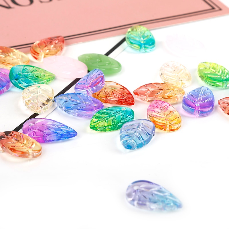 Set 5 mặt phụ kiện hình chiếc lá nhiều màu xinh xắn 18x11mm