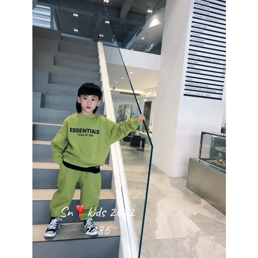 Quần áo thu đông bé trai, bé gái, bộ quần áo da cá họa tiết ESSENT 4 siêu đỉnh cho bé