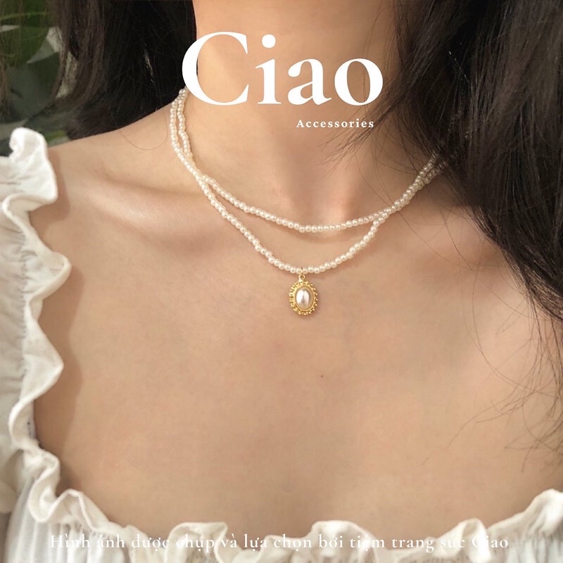 [HOẢ TỐC 1H] Vòng cổ/ Dây chuyền 2 lớp thiết kế chuỗi hạt ngọc phong cách cổ điển Rebecca Ciao