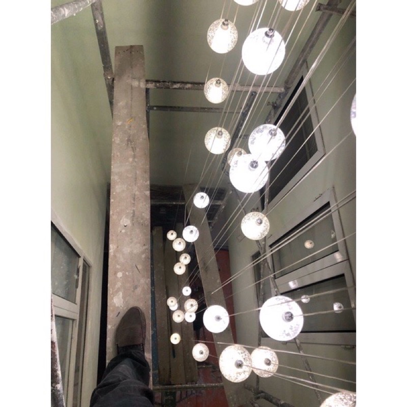 Đèn thông tầng, đèn thả cầu thang 40 trái cầu Thuỷ tinh phale mâm 80cm dây thả 4-10m