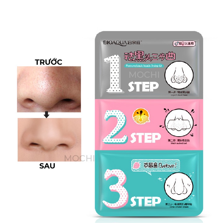 Mặt Nạ Lột Mụn Đầu Đen l Mụn Cám Vùng Mũi Set 3 Bước Mask Giấy Bioaqua Nội Địa Trung MOCHI SHOP