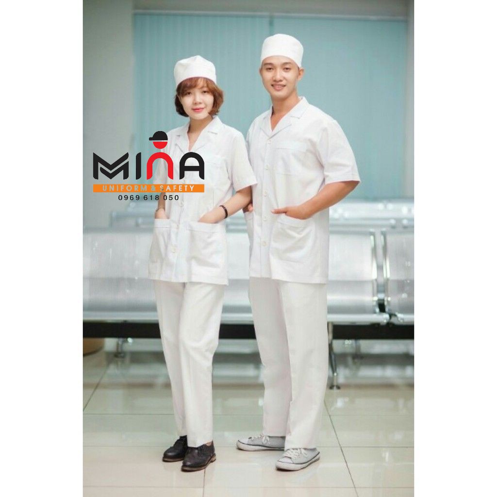 Bộ quần áo y tá, áo blouse trắng, cộc tay điều dưỡng vải non Nhật cao cấp