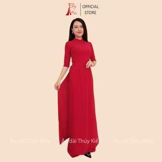 Áo dài trơn lụa Nhật cổ 2 phân màu đỏ tươi AK17