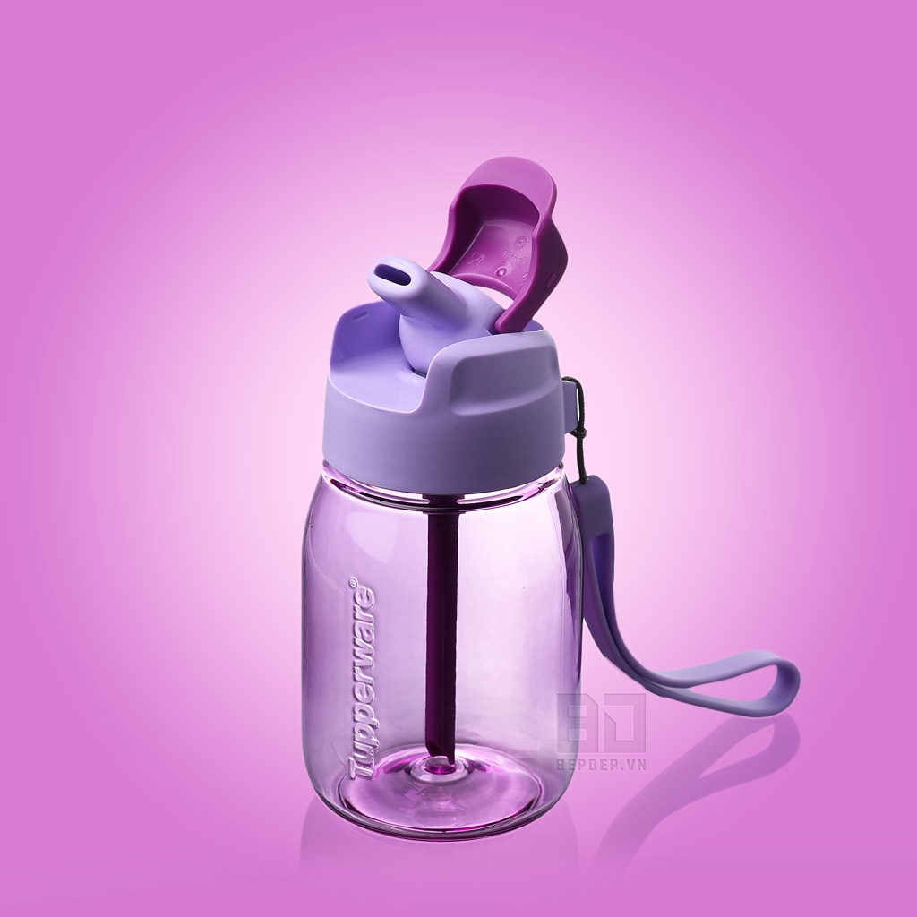 Bình nước Tupperware Mini Lohas 350ml - Bình nước có ống hút cho trẻ em tiện dụng trong suốt, màu đẹp